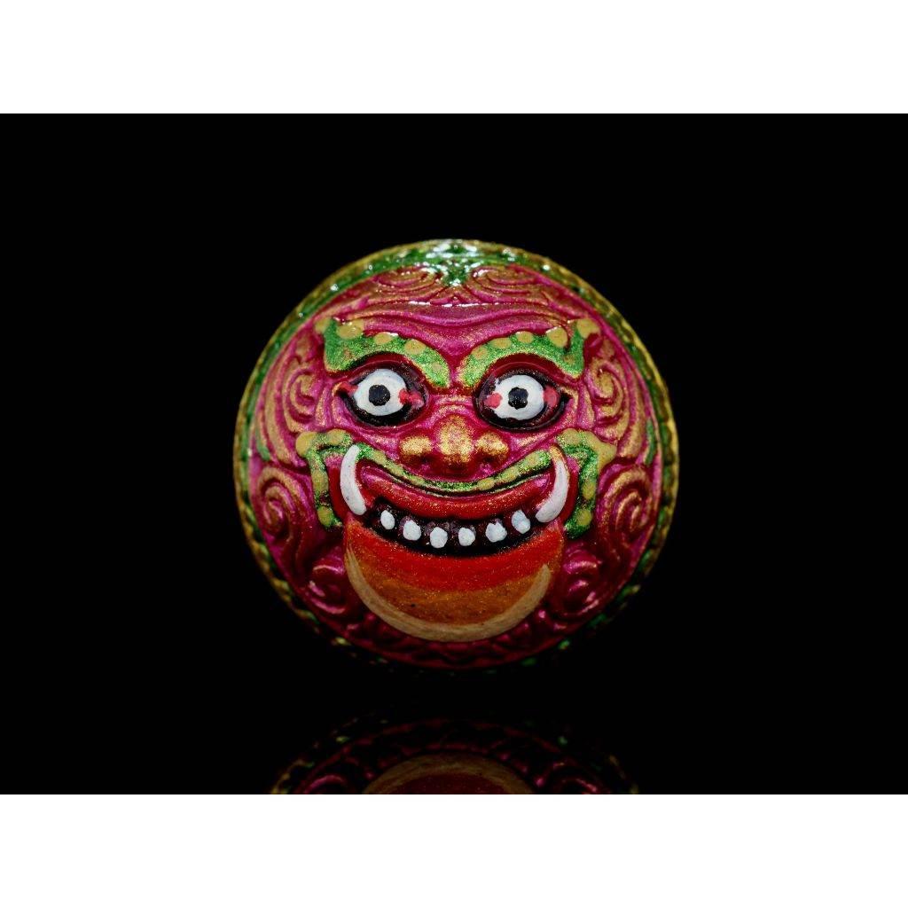Rahu Amulet - Authentic Thai Rahu Amulet Over the Star Edition - Blessed by Kru Ba Kamphan Intawanno, Wat Ko Chok, Chiang Mai - Pink Enamel Mahachonwan Edition for Luck, Protection, and Prosperity