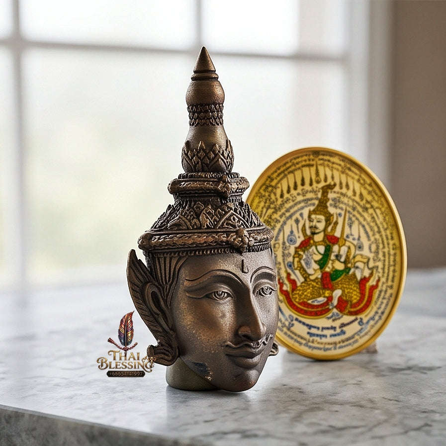 Thai Amulet Sovereign Maha Saneh, Seduction & Supreme Metta Nawa Metal Edition Sian Phet Phayathorn Master Head Luang Pu In Wat Nong Mek Surin Thai Blessing Co By RURUECHA