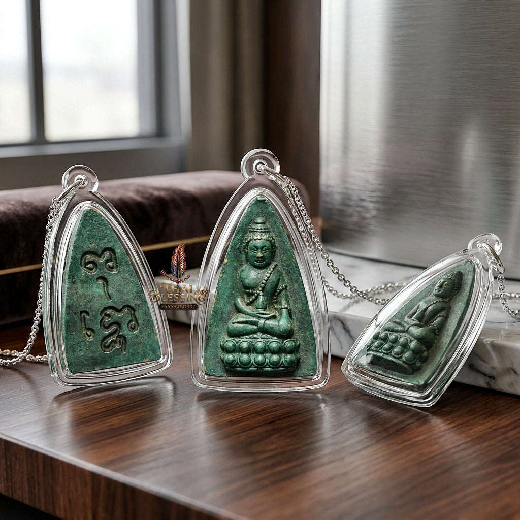 Thai Amulet Supreme Buddha Lineage, Wealth Attraction & Universal Protection Phra Borom Phutthotho Waterproof Pendant Master Thai Blessing Co By RURUECHA