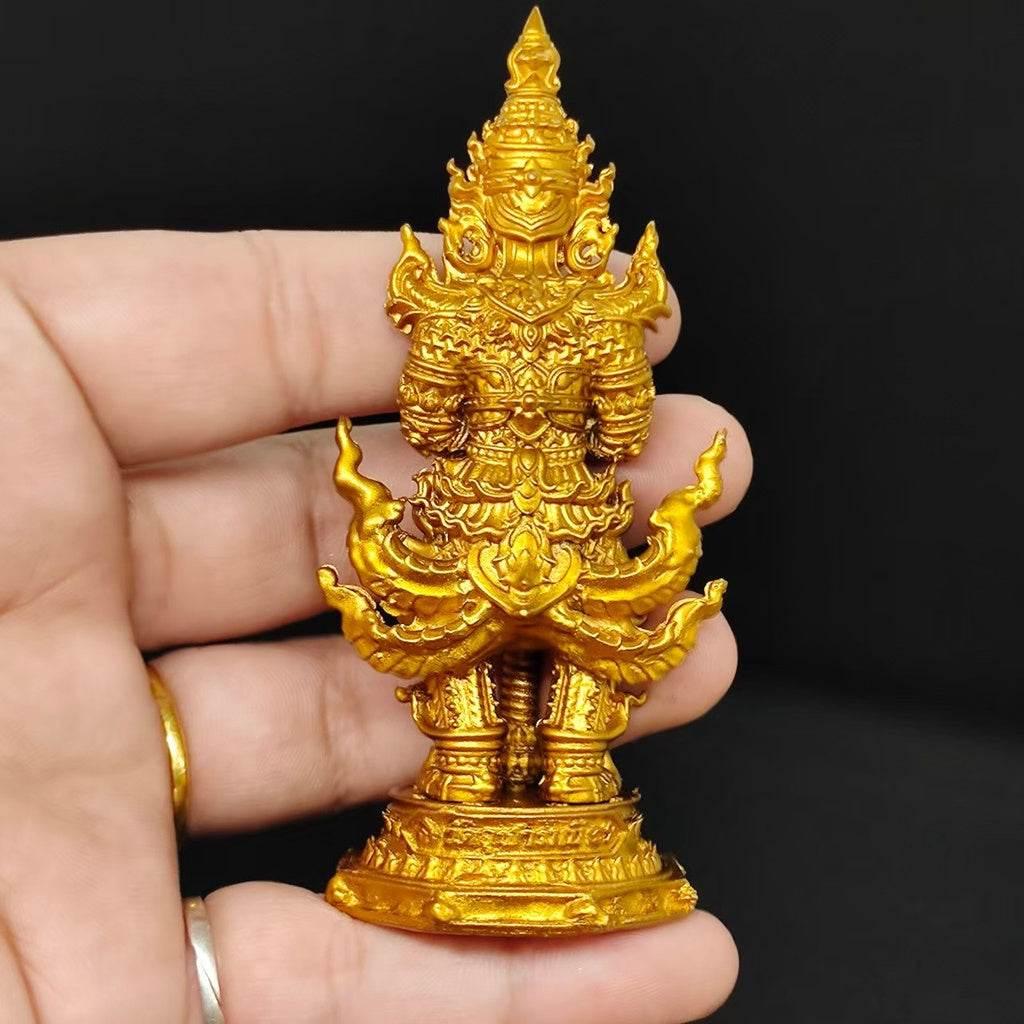 Thao Wessuwan Wealth Statue 10cm Gold Guardian from Wat Chulamanee for Prosperity and Protection