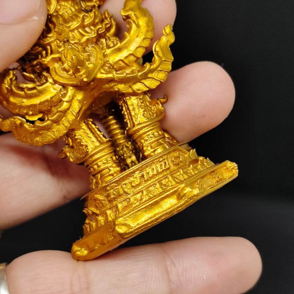 Thao Wessuwan Wealth Statue 10cm Gold Guardian from Wat Chulamanee for Prosperity and Protection
