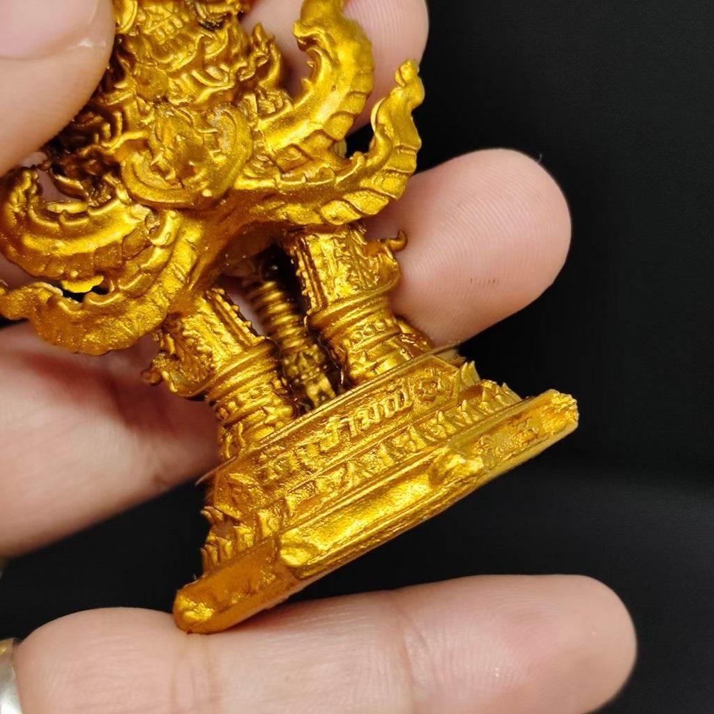 Thao Wessuwan Wealth Statue 10cm Gold Guardian from Wat Chulamanee for Prosperity and Protection