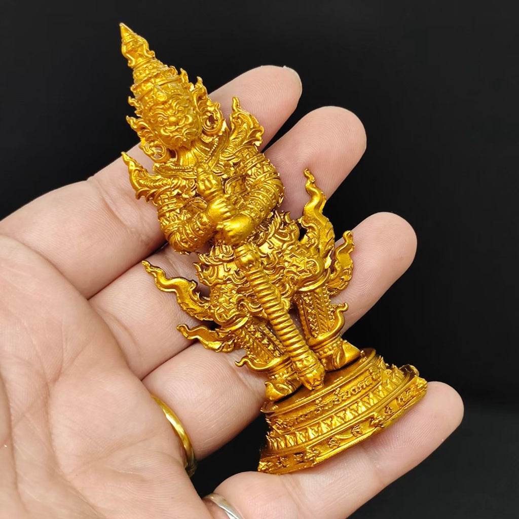 Thao Wessuwan Wealth Statue 10cm Gold Guardian from Wat Chulamanee for Prosperity and Protection