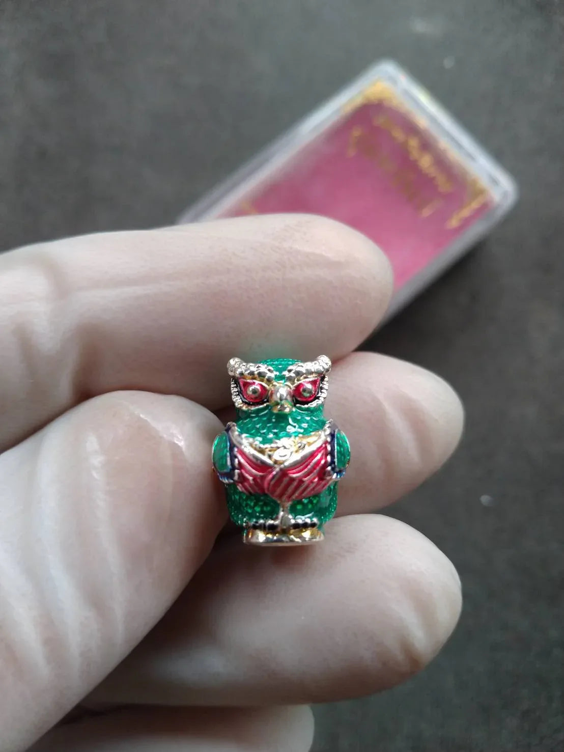 Thevarattikan Owl Wealth Deity – Silver-Plated Bronze with Green Enamel