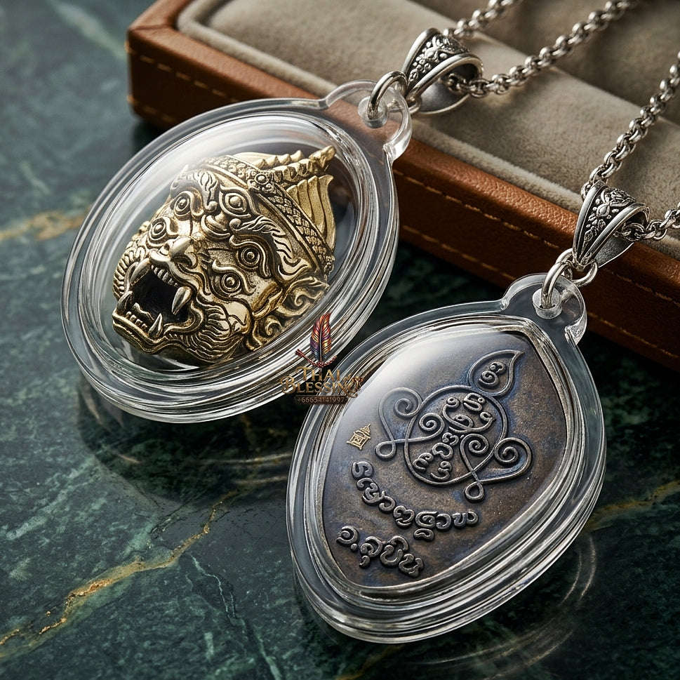 Thai Amulet Ultimate Wealth, Divine Transformation & Auspicious Prosperity Nickel & Hanuman-Face Edition Four-Ears Five-Eyes (Thep Si Hu Ha Ta) Ajarn Subin Na Na Thong Thai Blessing Co By RURUECHA