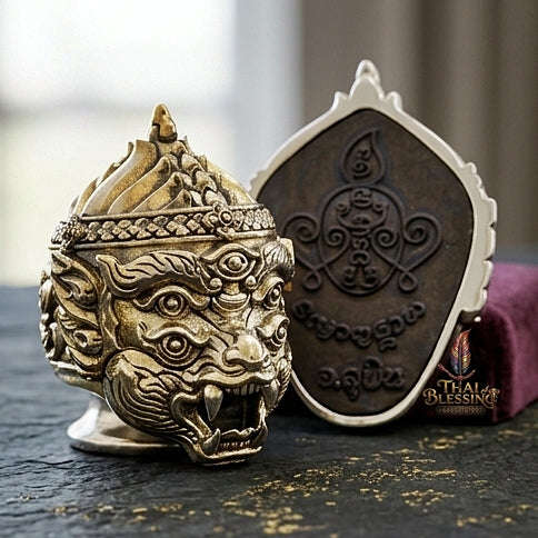 Thai Amulet Ultimate Wealth, Divine Transformation & Auspicious Prosperity Nickel & Hanuman-Face Edition Four-Ears Five-Eyes (Thep Si Hu Ha Ta) Ajarn Subin Na Na Thong Thai Blessing Co By RURUECHA
