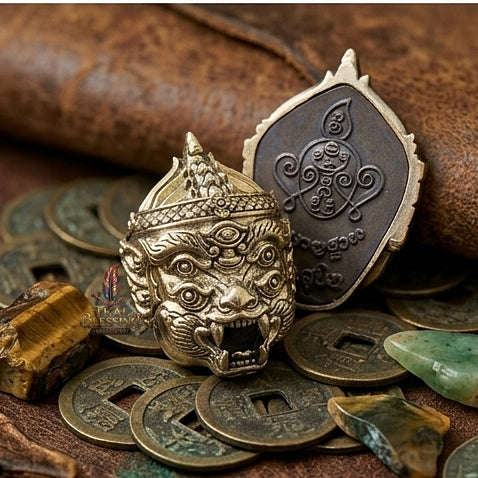 Thai Amulet Ultimate Wealth, Divine Transformation & Auspicious Prosperity Nickel & Hanuman-Face Edition Four-Ears Five-Eyes (Thep Si Hu Ha Ta) Ajarn Subin Na Na Thong Thai Blessing Co By RURUECHA