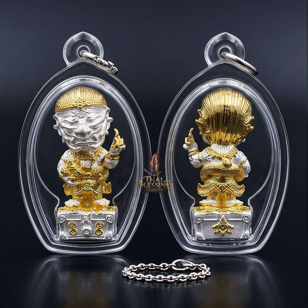 Thai Amulet Ultimate Wealth, Divine Windfalls & Auspicious Prosperity 2K-Plated Samrit Bronze Edition Si Hu Ha Ta Thevada Hai Lap Talisman Thai Blessing Co By RURUECHA