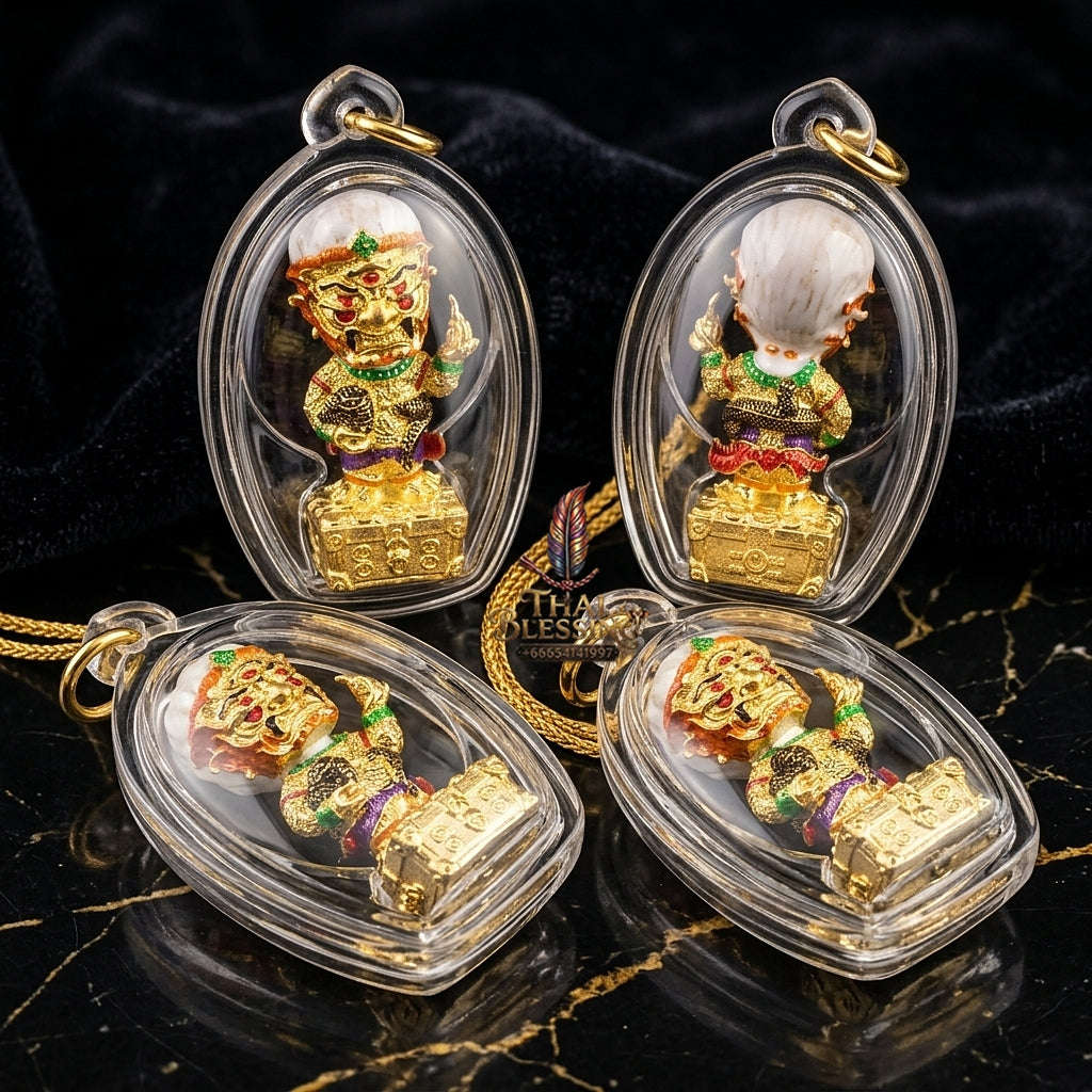 Thai Amulet Ultimate Wealth, Divine Windfalls & Auspicious Prosperity Samrit Bronze Edition Si Hu Ha Ta Thevada Hai Lap Talisman Thai Blessing Co By RURUECHA