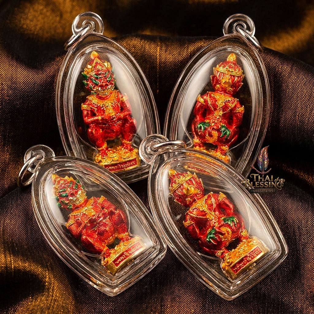 Thai Amulet Ultimate Wealth, Lanna Sorcery & Auspicious Prosperity  Four-Ears Five-Eyes (Thep Si Hu Ha Ta) Talisman Thai Blessing Co By RURUECHA