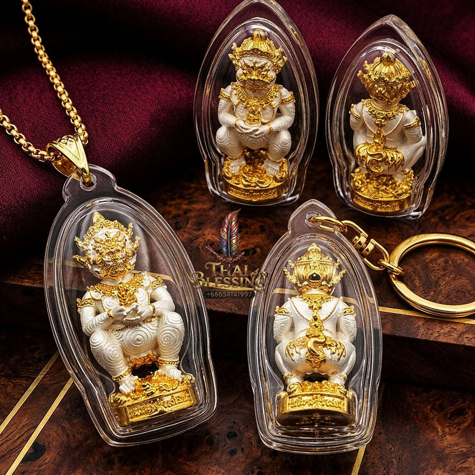 Thai Amulet Ultimate Wealth, Lanna Sorcery & Auspicious Prosperity Four-Ears Five-Eyes (Thep Si Hu Ha Ta) Talisman Thai Blessing Co By RURUECHA
