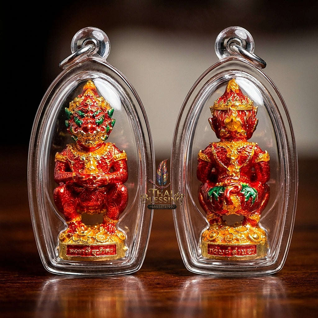 Thai Amulet Ultimate Wealth, Lanna Sorcery & Auspicious Prosperity  Four-Ears Five-Eyes (Thep Si Hu Ha Ta) Talisman Thai Blessing Co By RURUECHA