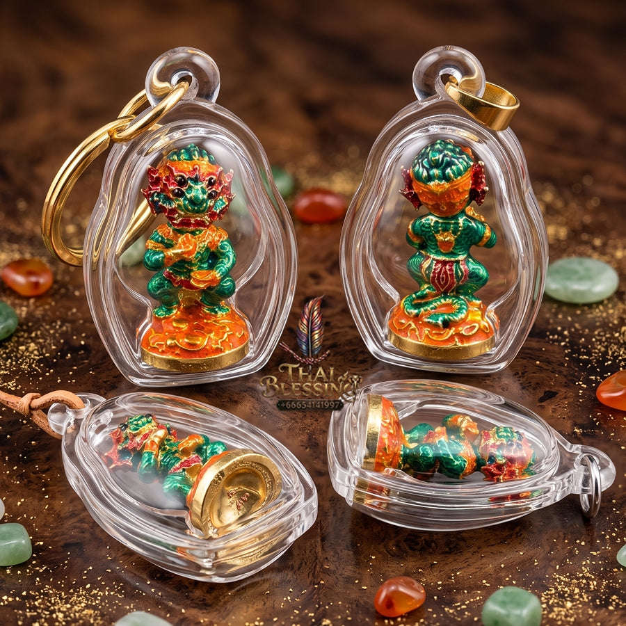 Thai Amulet Ultimate Wealth, Lanna Sorcery & Auspicious Prosperity Four-Ears Five-Eyes (Thep Si Hu Ha Ta) Talisman Thai Blessing Co By RURUECHA