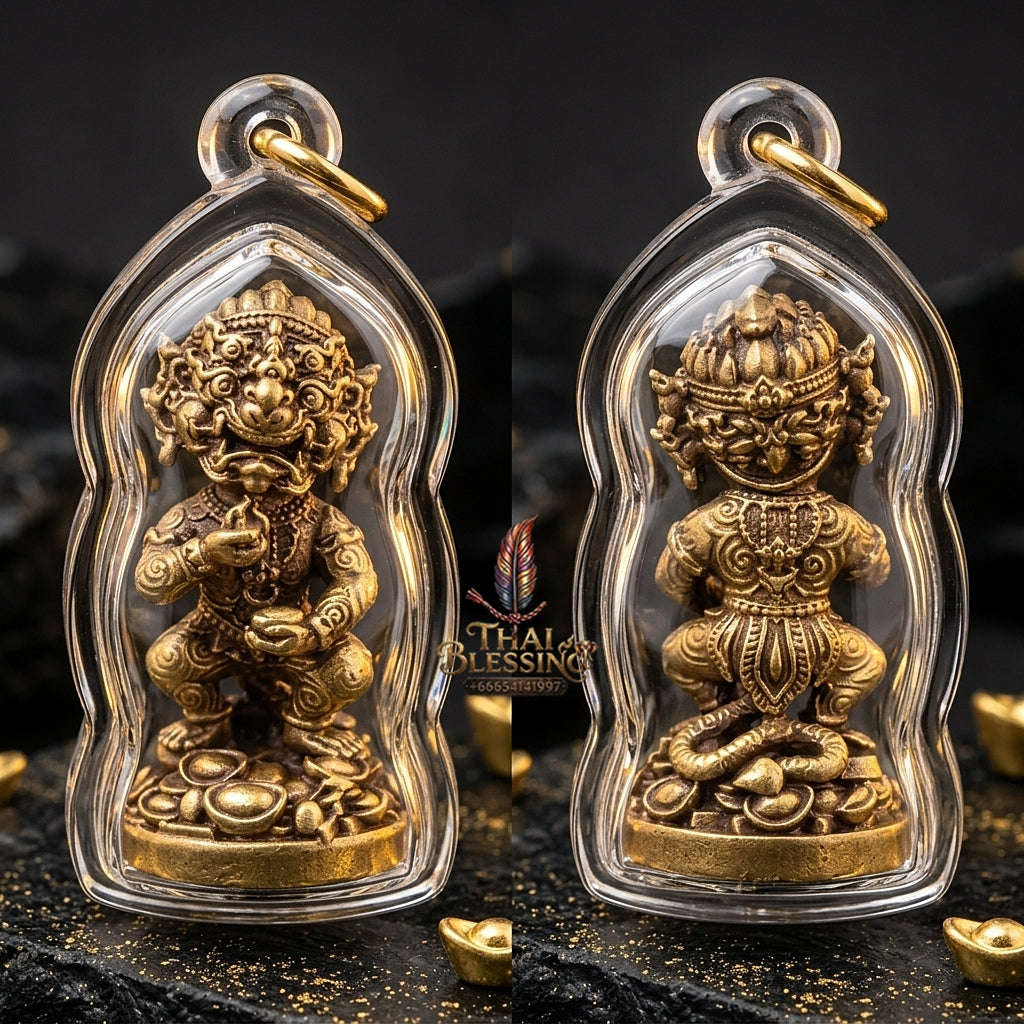 Thai Amulet Ultimate Wealth, Lanna Sorcery & Auspicious Prosperity Masterpiece — Maha Heng Loi Ongk Four-Ears Five-Eyes (Thep Si Hu Ha Ta) Talisman Thai Blessing Co By RURUECHA