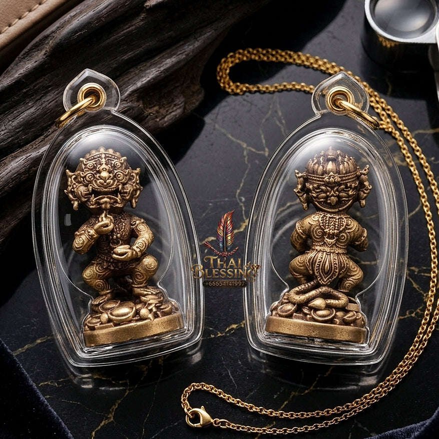 Thai Amulet Ultimate Wealth, Lanna Sorcery & Auspicious Prosperity Masterpiece — Maha Heng Loi Ongk Four-Ears Five-Eyes (Thep Si Hu Ha Ta) Talisman Thai Blessing Co By RURUECHA