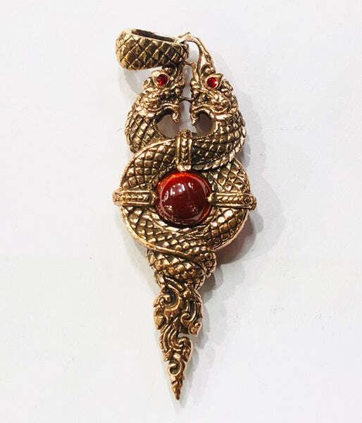 Thai Gold Dragon Amulet Pendant by Luang Phor Uen for Spiritual Protection