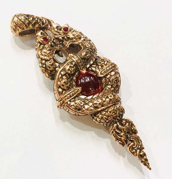 Thai Gold Dragon Amulet Pendant by Luang Phor Uen for Spiritual Protection