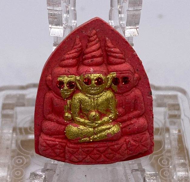 Thai blessed love and money talisman featuring intricate red design with gold detailing