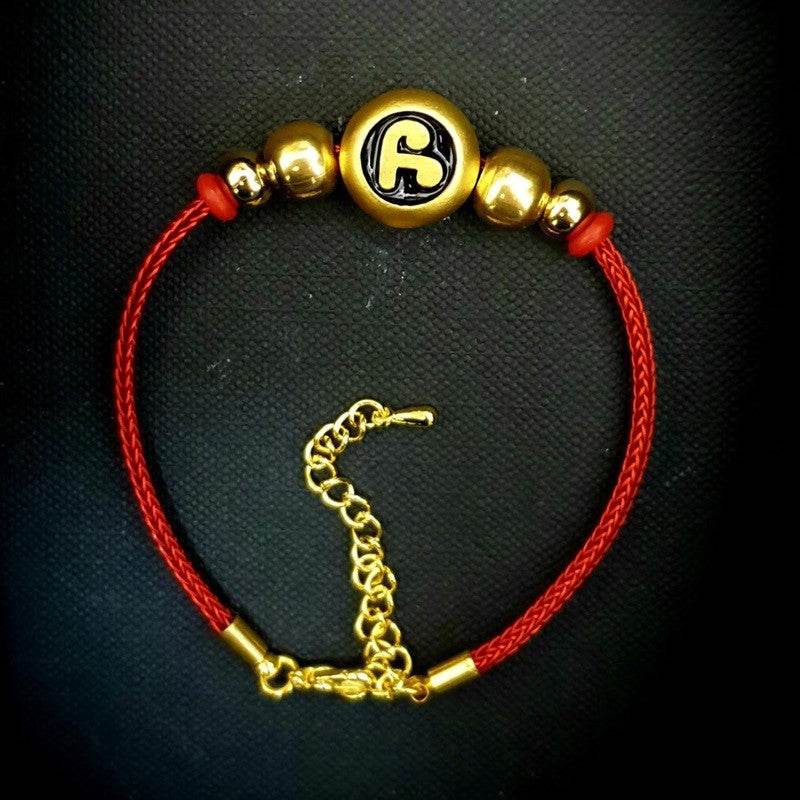Red braided cord Namo Maha Mongkol Bracelet with Phra Pidta Amulet gold beads adjustable chain