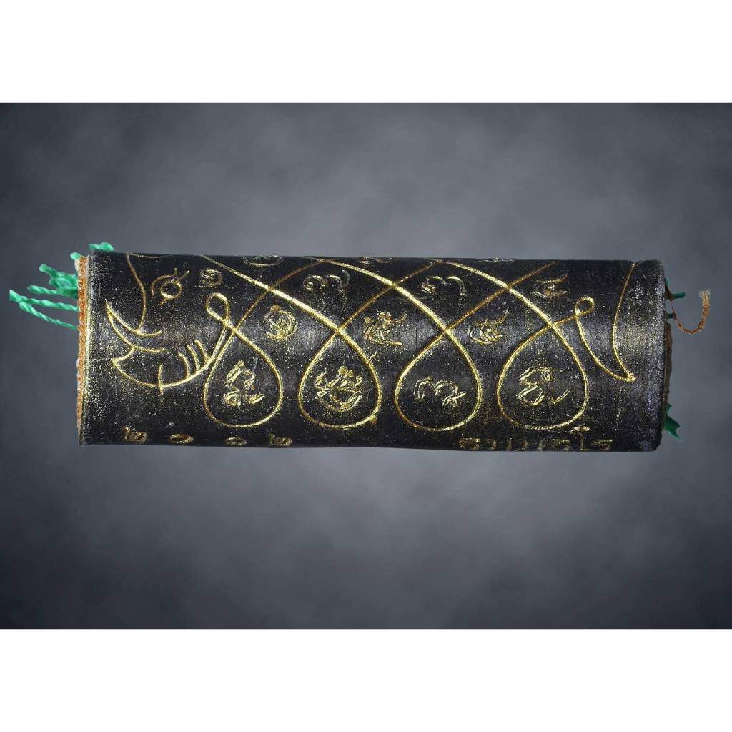 Thai boar talisman for luck with gold mystical symbols on black fabric from Thai Blessing Co