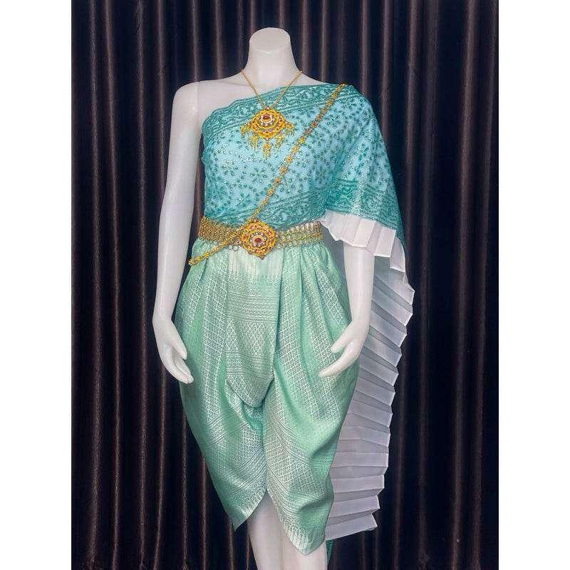Thai Jade Green Bridal Outfit Set - Elegant Custom Size Thai Wedding Costume