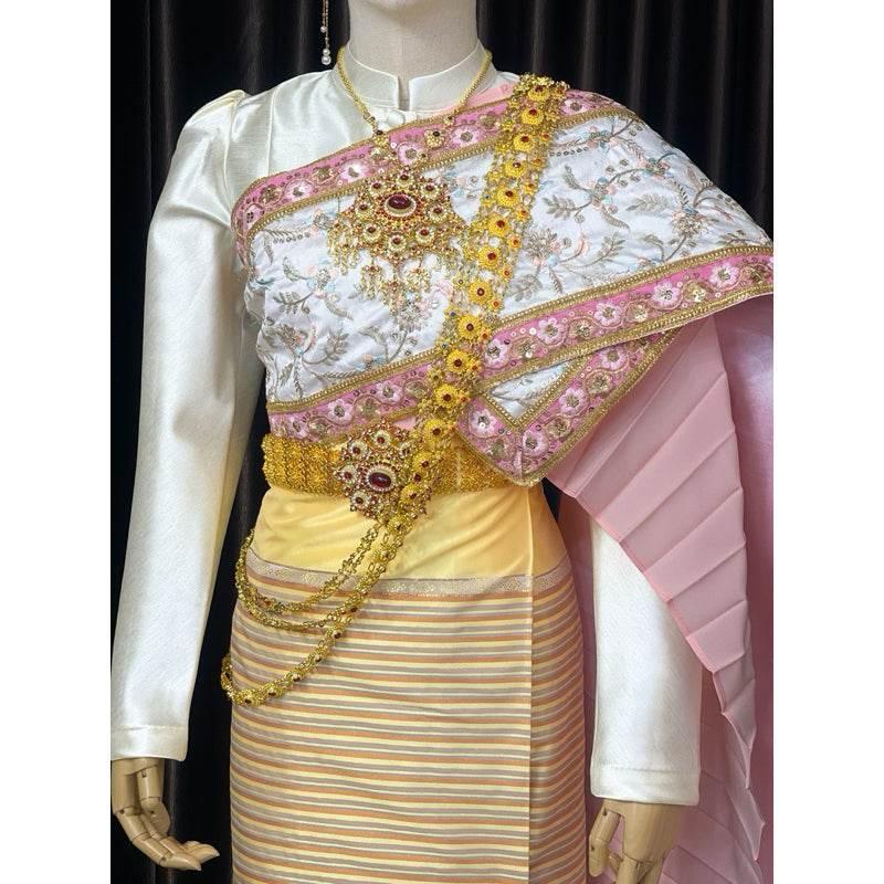 Thai Bridal Wedding Dress - Exquisite Traditional Thai Pastel Wedding Set for Elegant Weddings