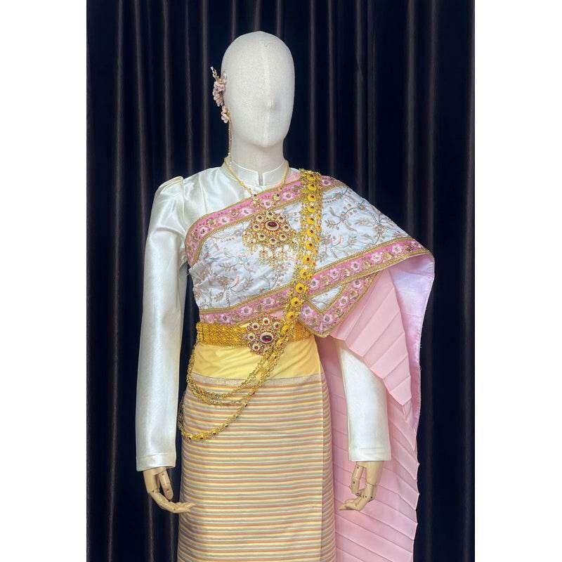 Thai Bridal Wedding Dress - Exquisite Traditional Thai Pastel Wedding Set for Elegant Weddings