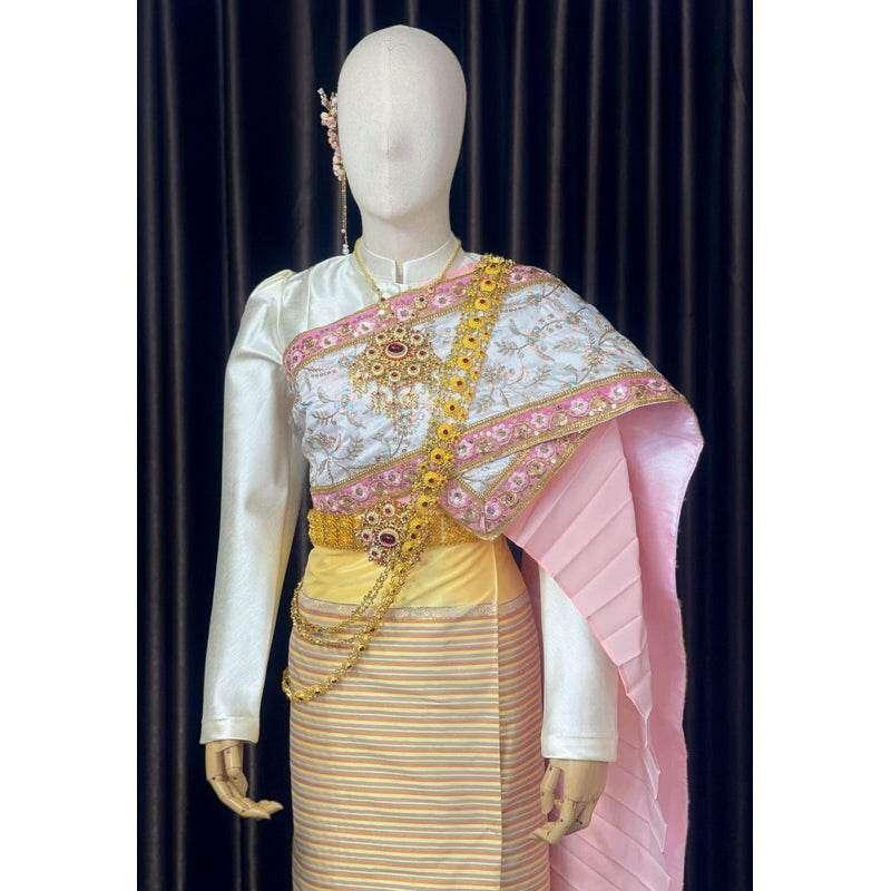Thai Bridal Wedding Dress - Exquisite Traditional Thai Pastel Wedding Set for Elegant Weddings