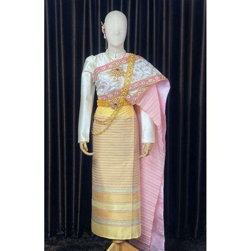 Thai Bridal Wedding Dress - Exquisite Traditional Thai Pastel Wedding Set for Elegant Weddings