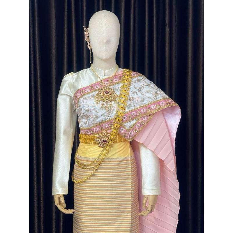 Thai Bridal Wedding Dress - Exquisite Traditional Thai Pastel Wedding Set for Elegant Weddings