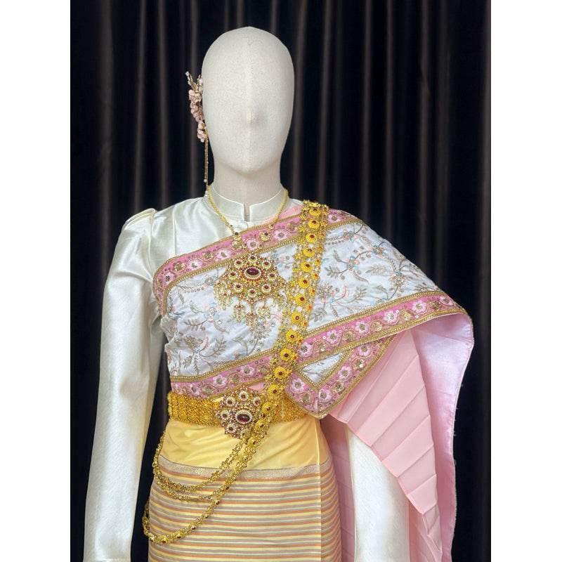 Thai Bridal Wedding Dress - Exquisite Traditional Thai Pastel Wedding Set for Elegant Weddings