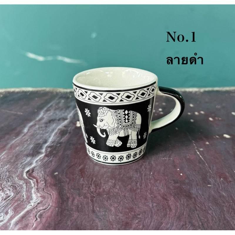 Thai Elephant Shot Glasses Set for Unique Home Bar Decor No.1 ลายดำ 7.5x8.5x62cm.