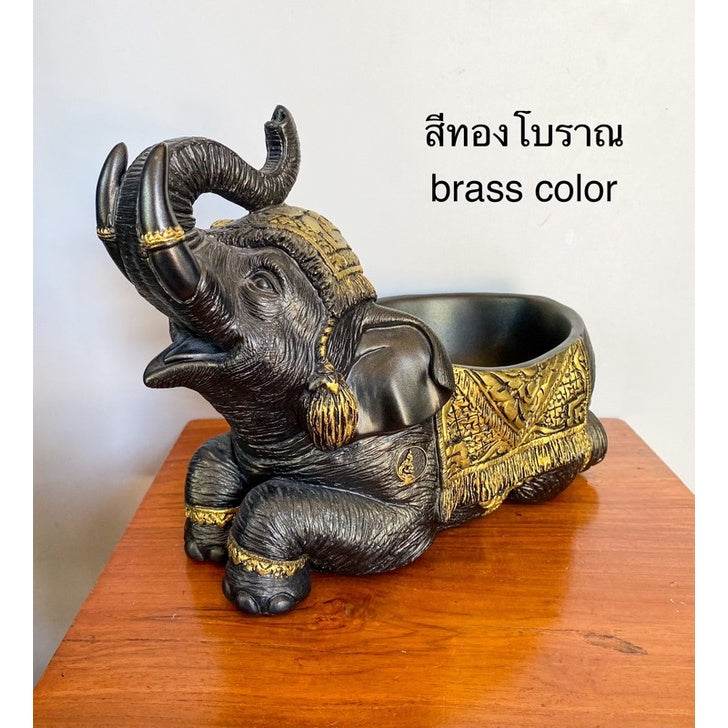 Brass color Thai elephant resin tray decorative table accessory by One-Sake.com