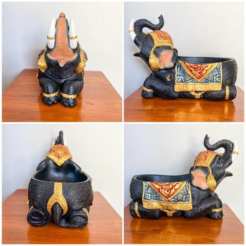 Thai elephant resin tray decorative black and gold elephant-shaped serving tray for home dining