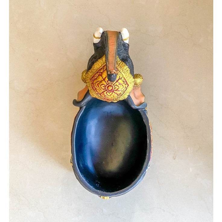 Thai elephant resin tray with intricate gold and black detailing for home and dining use