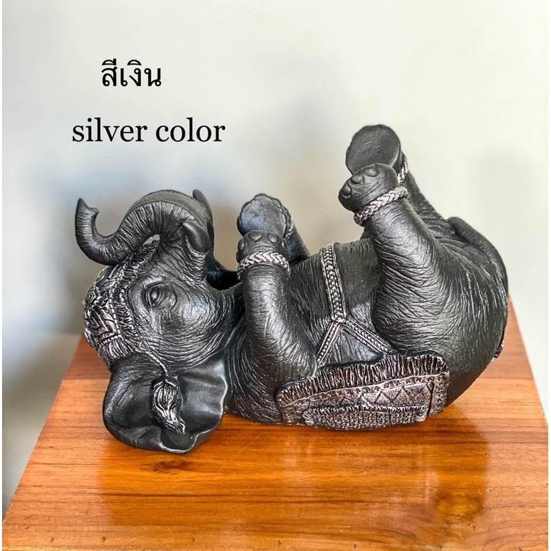 Thai Elephant Wine Rack - Elegant Decorative Bottle Holder for Home Décor สีเงิน 15x25x16cm
