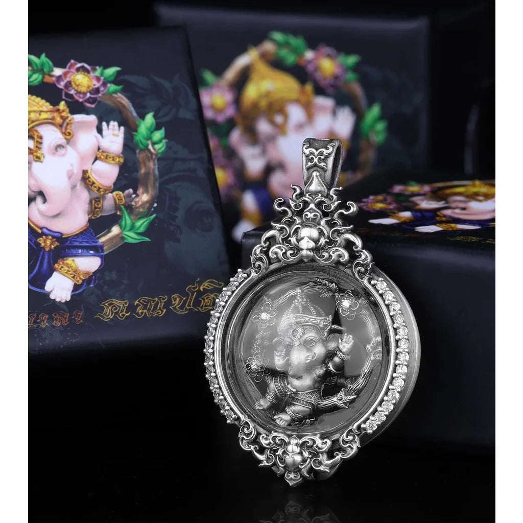 ⚡ Thai Ganesh Amulet for Wealth – Prosperity & Silver Satin Finish Sacred Statue ⚡