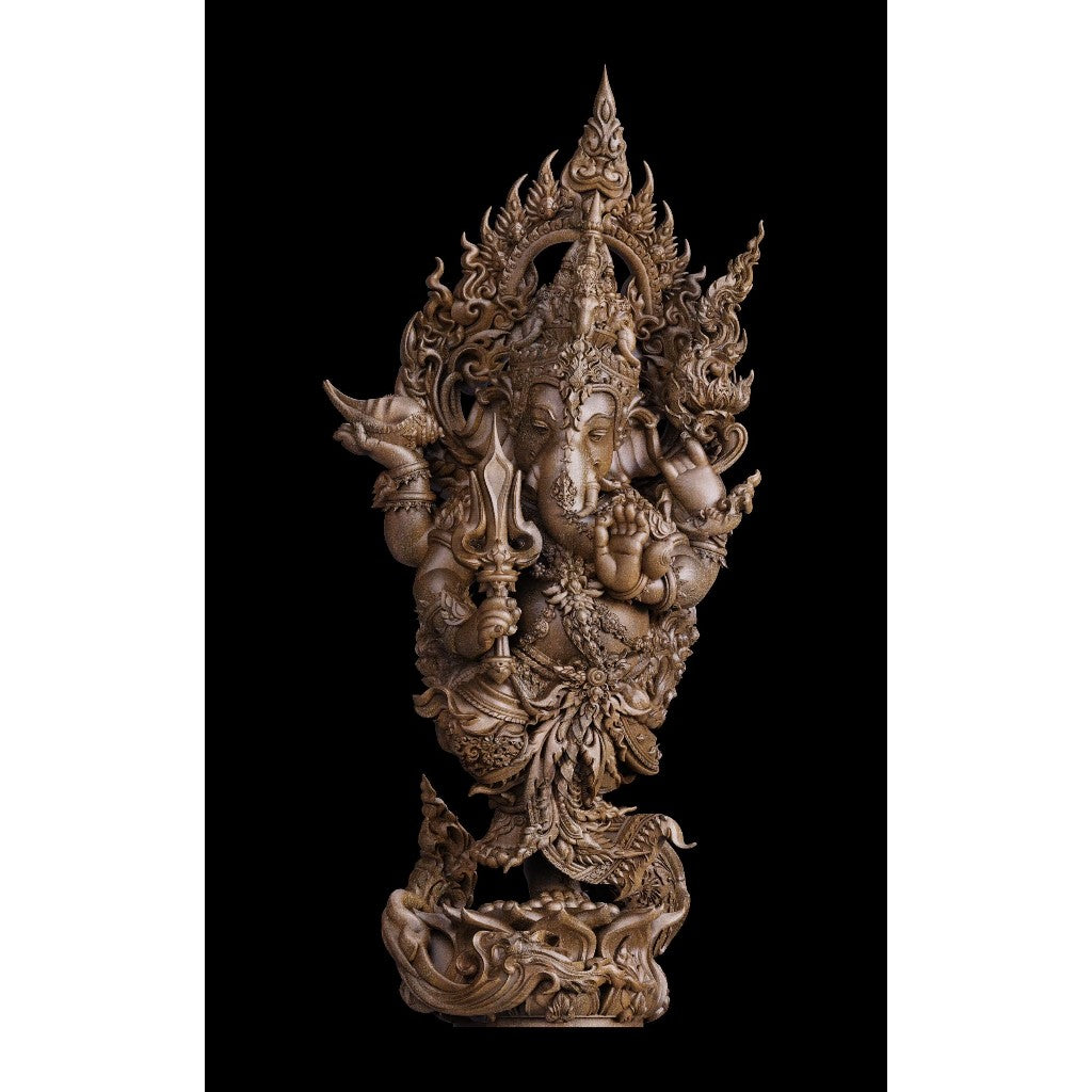 Thai Ganesh amulet spiritual protection carved from wood with intricate details and vibrant design