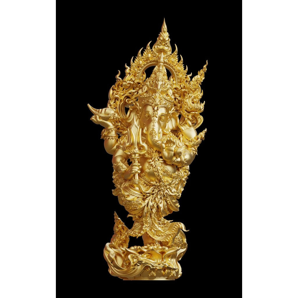 Elegant Thai Ganesh amulet spiritual protection crafted in gold with intricate detailing and serene expression