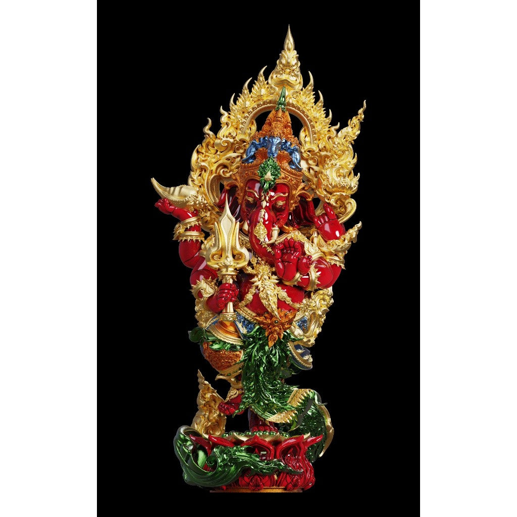 Colorful Thai Ganesh amulet spiritual protection statue with intricate details and vibrant colors
