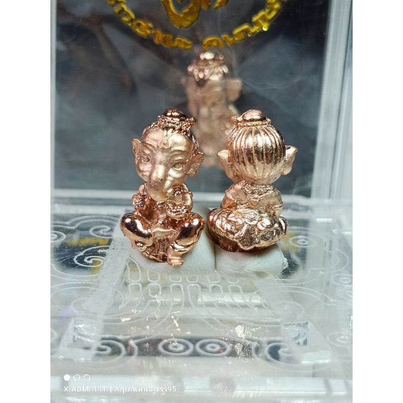 Thai Ganesha miniature charm in rose gold finish displayed from front and back views
