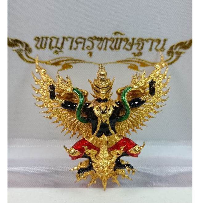 Thai Garuda lucky charm gold and black with green and red accents for home blessing by Thai Blessing Co
