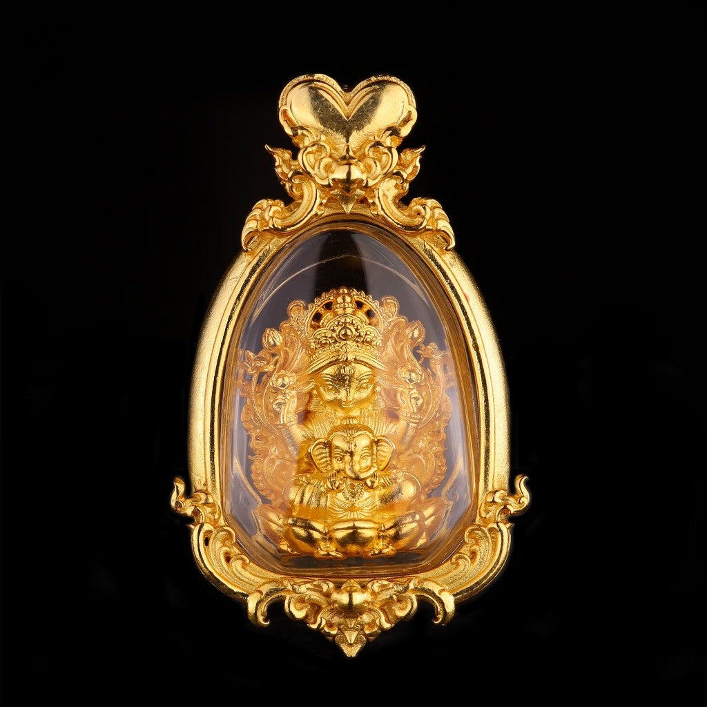 Elegant Thai goddess amulet for prosperity in a golden frame, ideal for enhancing good fortune