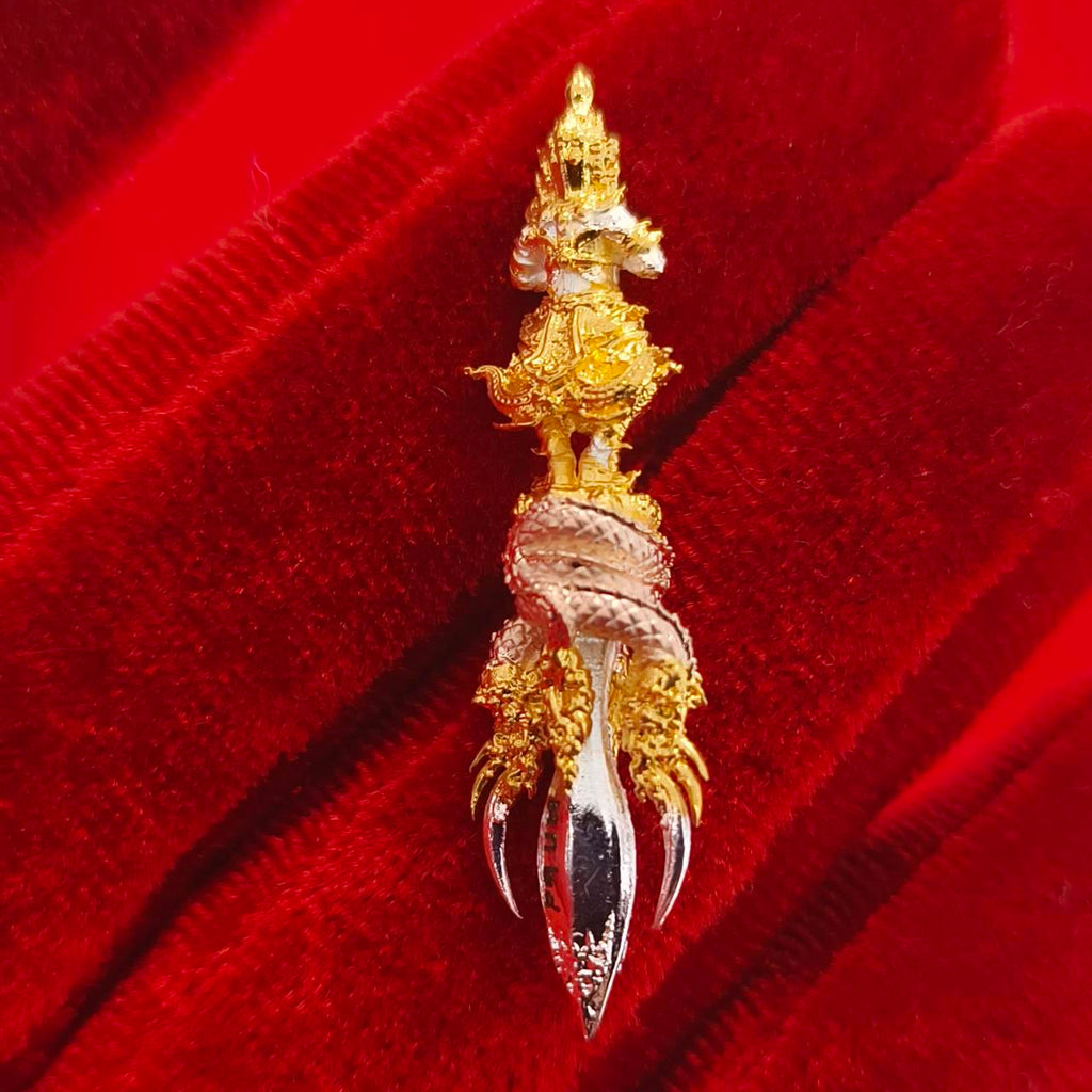 Thai guardian amulet Klang Setthi edition with intricate design and vibrant colors for spiritual protection