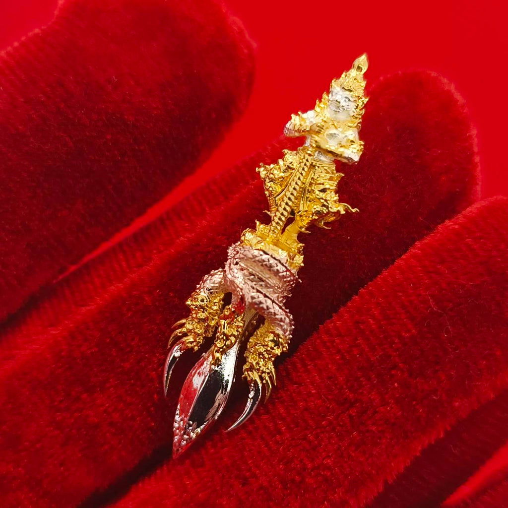 Thai guardian amulet Klang Setthi edition with intricate design and golden finish for spiritual protection