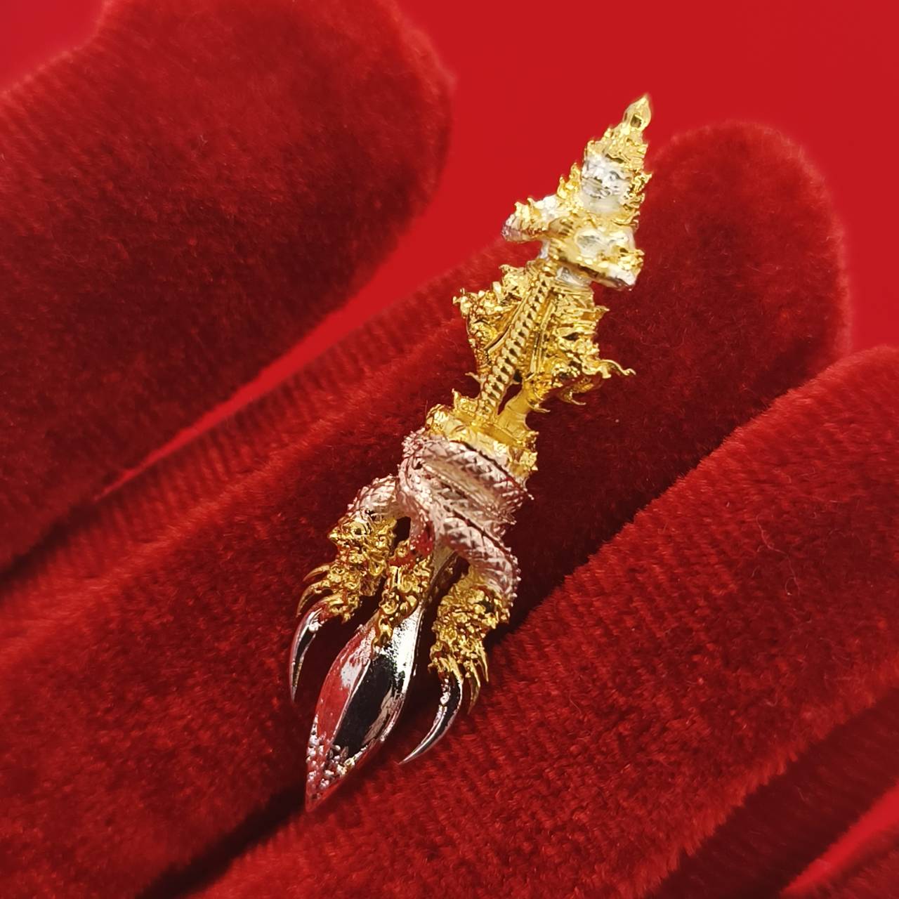 Thai guardian amulet Klang Setthi edition with intricate design and golden finish for spiritual protection