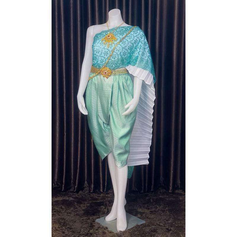 Thai Jade Green Bridal Outfit Set - Elegant Custom Size Thai Wedding Costume