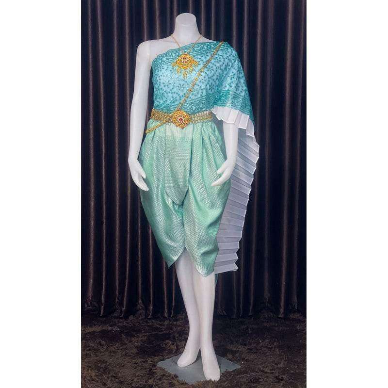 Thai Jade Green Bridal Outfit Set - Elegant Custom Size Thai Wedding Costume