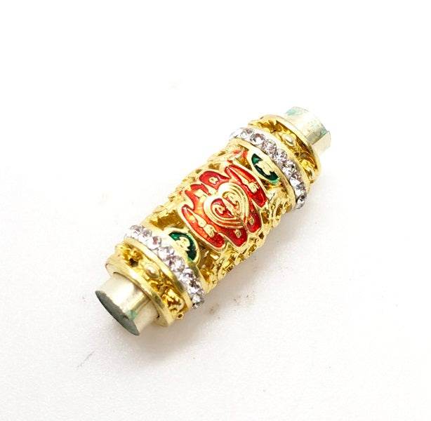 Thai love and luck amulet Nang Riek hand-scribed talisman featuring intricate gold and red detailing