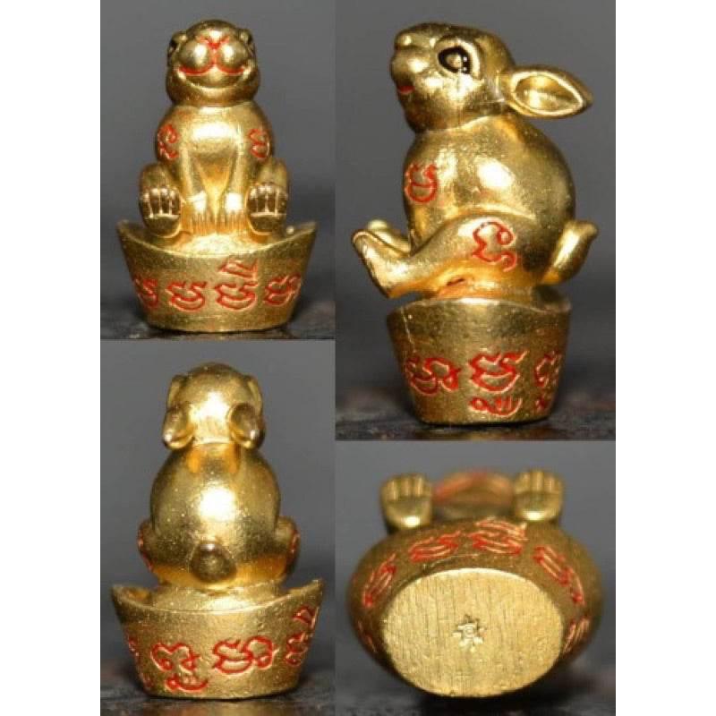 Thai Lucky Rabbit Amulet - Limited Edition Golden Wealth Charm for Prosperity Gold plated and enameled